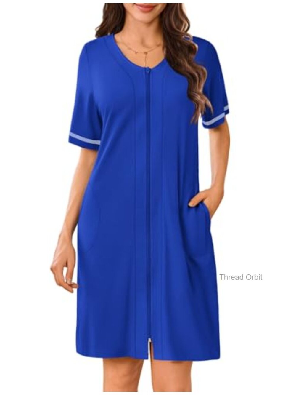 Ekouaer Women Zipper Robe Short Sleeve Housecoat Lightweight Bathrobe
